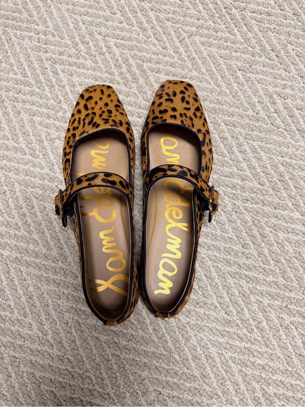 Sam Edelman Leopard Mary Jane Flats - tan and black